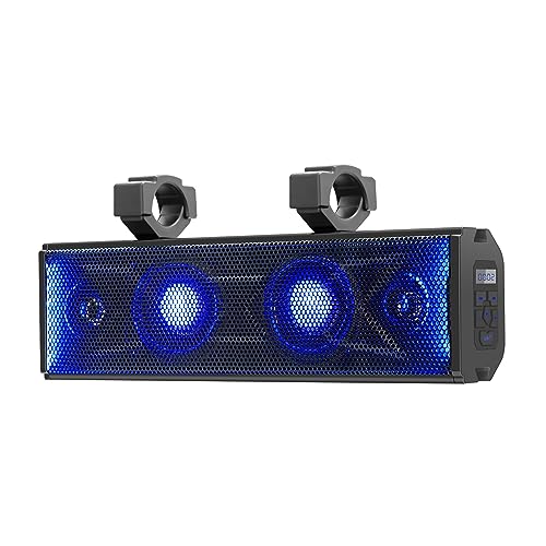 purevox UTV Sound Bar 16 Inch 4-Speaker ATV SoundBar UTV Sound System SXS Speakers Waterproof Bluetooth Connectivity with Multicolor LED Lighting for UTV ATV Golf Cart Marine Boat