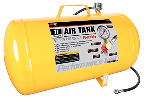 Performance Tool W10011 Hi-viz 11-Gallon Horizontal Portable Air Tank With Tire Air Chuck , Yellow