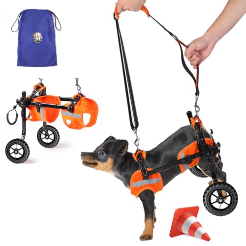 Hekisace Dog Wheelchair for Back Legs, Reflective Pet Wheel with Handle Leash,Assist Small Pets with Paralyzed Hind Limbs to Recover Their Mobility,Adjustable Cart with Wheels,Dog Hip Support.