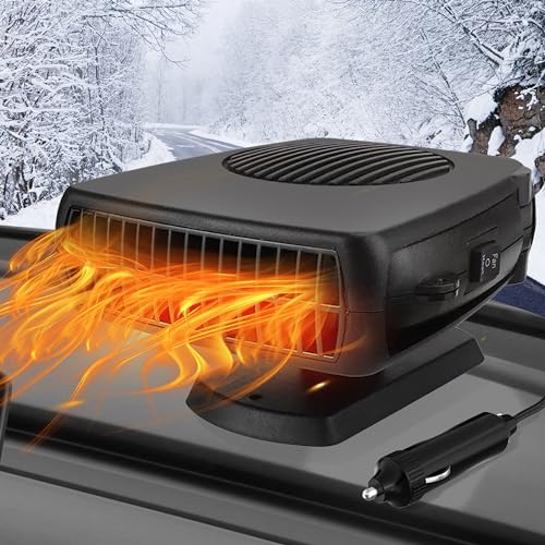 12V 200W Car Heater, Portable Heaters for Car Windshield Defogger and Defroster Fast Heating & Cooling Fans with Cigarette Lighter Plug/Ergonomic Handheld/360 Rotary Base for All Cars