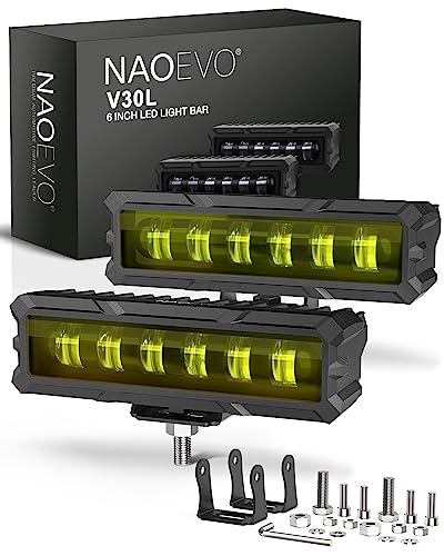 NAOEVO 6 inch Light Bar, 50W 2000LM Lens Spot Lights, Led Fog Lights - Led Offroad Lights for Trucks/Cars/Jeep/Boat, 2 Pcs (Yellow&Green)