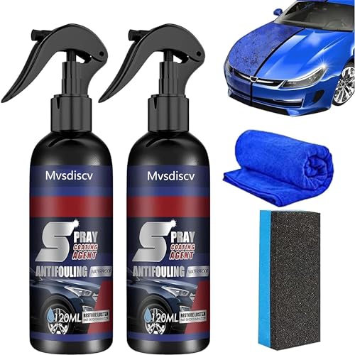 Mvsdiscv Spray Coating Agent, Multi-Functional Coating Renewal Agent, 3 in 1 Ceramic Car Coating Spray, High Protection Quick Car Coating Spray 120ML*2pc