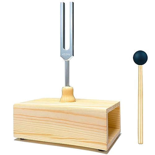 Lrowvenu 432 Hz Tuning Fork with Resonance Box, Aluminum Alloy, Wooden Speaker, Ideal for Sound Healing, SPA Aromatherapy, Tuning Fork Resonance Teaching, Hearing Tests, Meditation etc