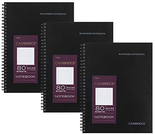 Cambridge Limited Professional Spiral Notebook NEW BUSINESS ADDITION, 3 Pack, Legal Ruled, 6-5/8" X 9-1/2" Page Size, 80 Sheets, Wirebound Office journal & Notebook for Women & Men, Black. CAM10-402