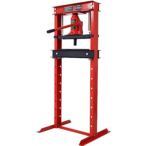 Yone jx je Hydraulic Shop Press,12-Ton Capacity, Floor Mount,with Press Plates, H-Frame Garage Floor Press, Adjustable Working Table Height,red