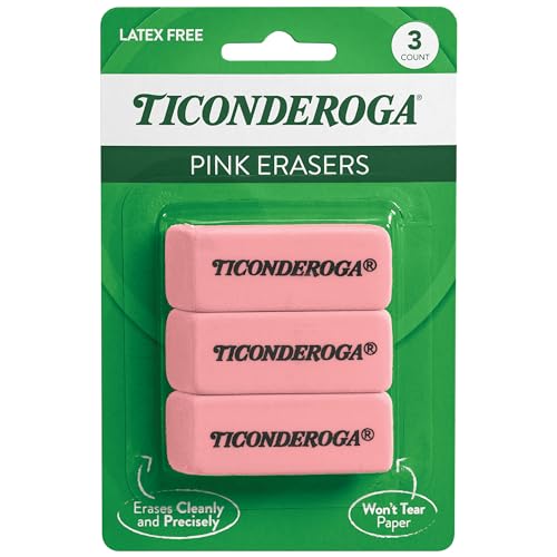 Ticonderoga Wedge Erasers, Pink, 3 Count