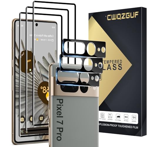 CWQZGUF Pixel 7 Pro Screen Protector [3+3 Pack] Camera Lens Protector, Fingerprint Unlock Support, HD Tempered Glass, Touch Sensitive, Anti Scratch, for Google Pixel 7 Pro 5G Glass Screen Protector