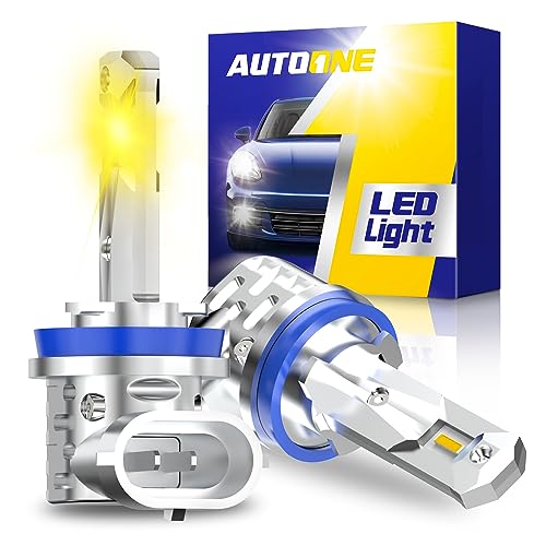 AUTOONE H8 H11 H16 LED Fog Light Bulbs or DRL, 3000K Amber Yellow Super Bright for Automotive Car Fog Lights Replacements, 50000 Hours Lifespan, Plug and Play, Pack of 2