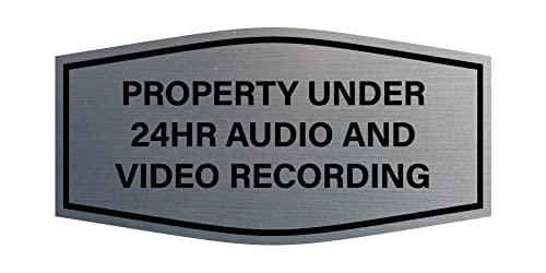 Signs ByLITA Fancy Property Under 24Hr Audio and Video Recording Sign (Brushed Silver) - Medium 1 Pack