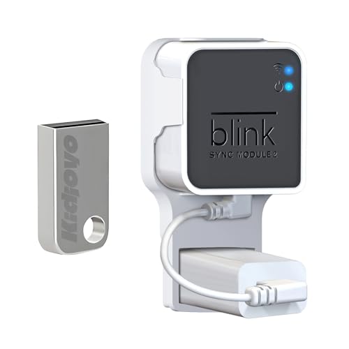 256GB USB Flash Drive & Outlet Wall Mount for Blink Sync Module 2 with Short Cable - Save Space - No Messy Wires - Easy Move Mount Bracket Holder for Blink Outdoor Indoor Security Camera (White)