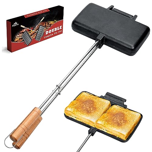 Alytree Double Pie Irons for Camping Cast Iron, Portable Mountain Campfire Pie Maker, Cast Iron Campfire Pudgy Maker, Sandwich Press for Camping