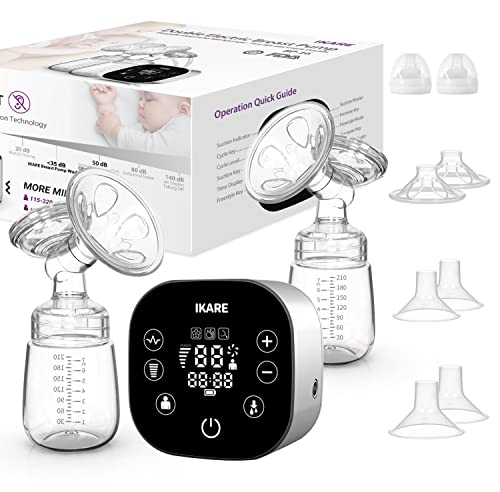 IKARE Hospital Grade Double Electric Breast Pumps Free-Style, 6 Modes & 150 Levels & 3 Size Flanges, Touchscreen LED Display, Pain Free Portable Breast Pump for Travel & Home, Super Quiet (Silver)