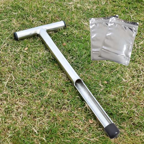 Soil Probe 16 Inch with 2 Bags, Soil Sample Probe for Lawn House Plants, T-Handle Soil Sampler Probe Rod, Stainless Steel Soil Test Kits Tool for Soil Sampling