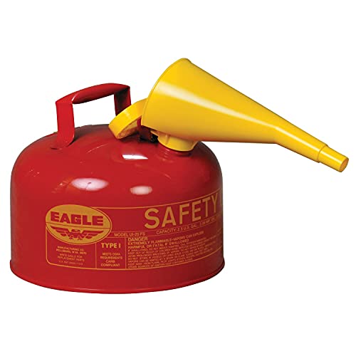 Eagle UI-25-FS Type I Metal Safety Can with F-15 Funnel, Flammables, 11-1/4" Width x 10" Depth, 2-1/2 Gallon Capacity, Red