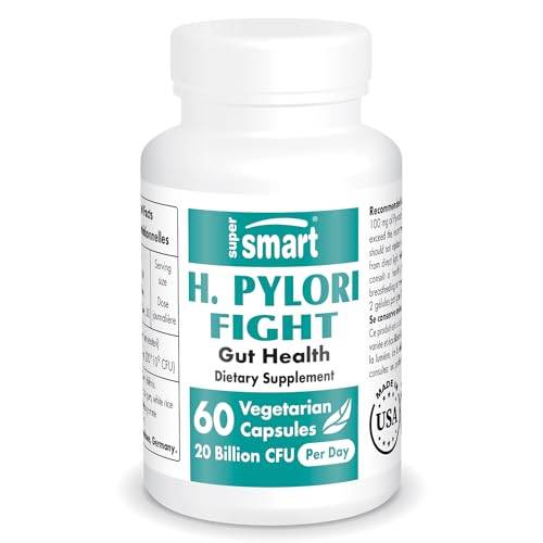 Supersmart - H. Pylori Fight Natural Treatment 20 Billion CFU per Day (Probiotic Lactobacillus Reuteri) - Gastric Acid Reflux Relief - Stomach Repair | Non-GMO & Gluten Free - 60 Vegetarian Capsules