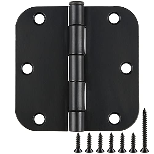 30 Pack Rounded Matte Black Door Hinges 3.5 Inch 5/8" Radius Interior 3 1/2 Inch Flat Iron Bifold Residential Standard Bedroom Indoor for Doors 3 "x 3 " Hardware Controls