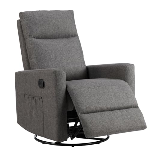 Sweetcrispy Swivel Rocking Rocker Recliner, Glider Nursery Chair for Living Room with Extra Large Footrest, High Back, Upholstered Deep Seat (Dark Grey)