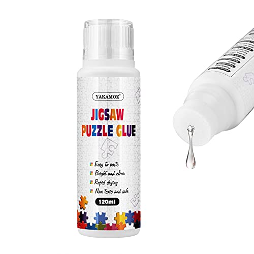 YAKAMOZ Updated Jigsaw Puzzle Glue with New Sponge Head for Adults and Children Clear Water-Soluble Special Craft Puzzle Glue, Non-Toxic and Quick Dry for 1000/1500/3000 Pieces of Puzzle,120ML