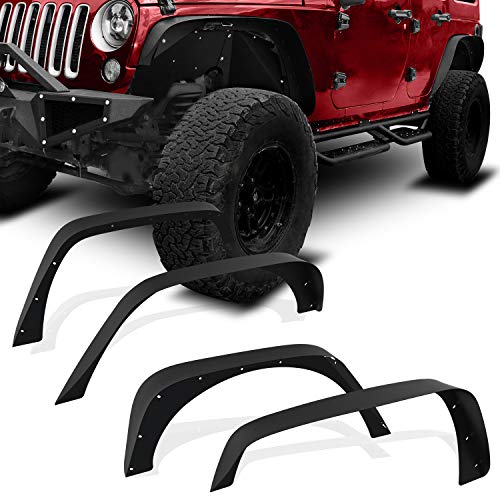 YITAMOTOR Flat Front & Rear Fender Flares Compatible with 2007-2018 Jeep Wrangler JK & JKU Unlimited(2 Door / 4 Door), Off-Road Metal Steel Wheel Flares Liner 4 PCS