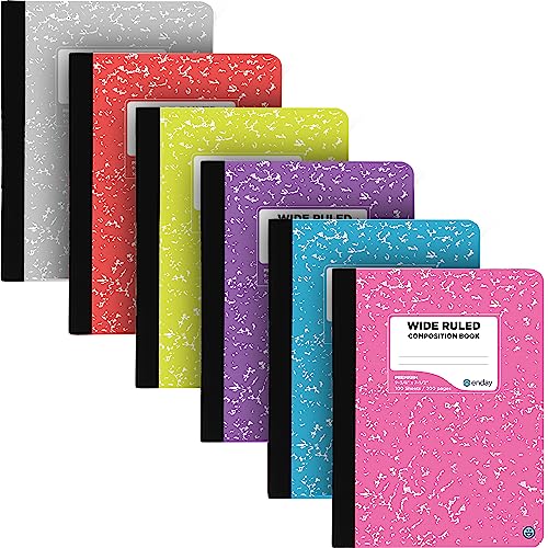 Enday Composition Notebooks Wide Ruled Paper, Colored Marble Composition Notebook Covers, 100 Sheets (200 pages) Composition Books, Assorted Colors Marble Notebooks Wide Ruled For School, 6 Pack