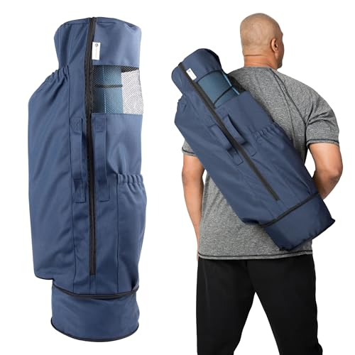 MAGNILAY Blue Large Expandable Yoga Bag for Mat and Blocks -Yoga Mat Bag for Women and Men -Yoga bags and carriers fits all your stuff for Workout with Pockets and Adjustable Strap(32L x 9 Diameter)