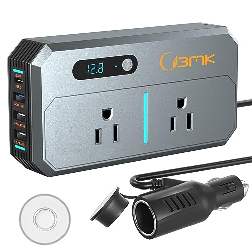 BMK 200W Car Inverter DC 12V to 110V AC Power Inverters for Vehicles with PD 30W USB-C, Dual USB Ports and QC3.0 Fast Charging Ports Car Charger Adapter