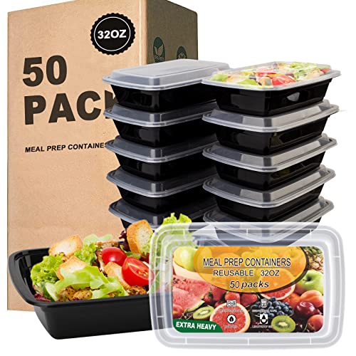 Ezalia 50 Pack- Meal Prep Containers 32oz, Plastic Food Prep Containers with Lids, Leakproof To Go Containers with Lids Reusable, BPA-Free, Microwave/Dishwasher/Freezer Safe