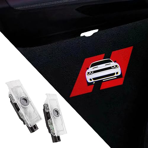 2 PCS Car Door Logo Lights Compatible for Challenger 2015-present Courtesy LED Ghost Shadow Light Projector Lamps Accessories (red Double line)