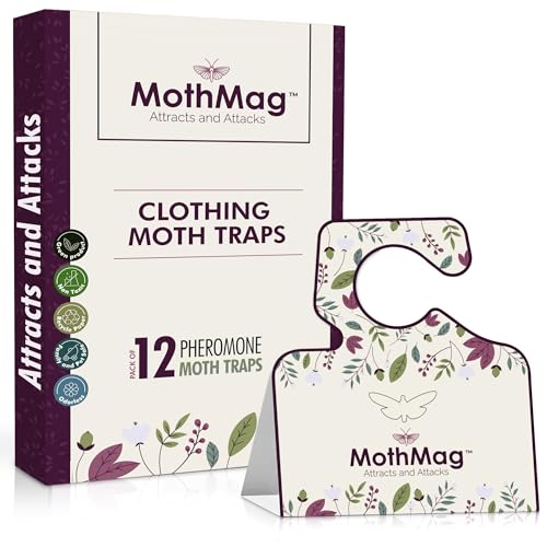 MothMag Moth Traps for Clothes, Closets, Fabrics, and Carpets, Clothes Moth Traps, Closet Moth Traps, Clothing Moth Pheromone Traps, Mothballs Alternative, Moth Repellent for Closets (12 Pack)