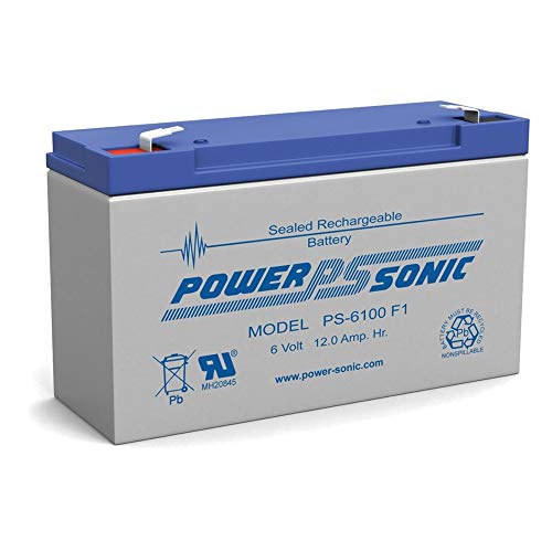 Power Sonic PS-6100 Rechargeable Sealed Lead Acid Battery 6V 12AH for General Purpose, Medical, Emergency Lighting, Fire and Security with F1 Terminals