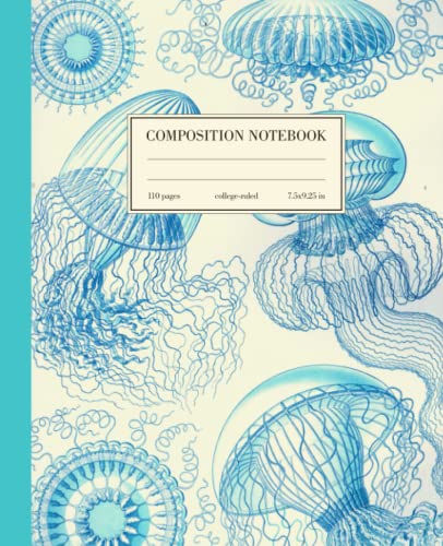 Composition Notebook College Ruled: Jellyfish Vintage Botanical Illustration | Cute Sea Life Aesthetic Journal For School, College, Office, Work | Wide Lined