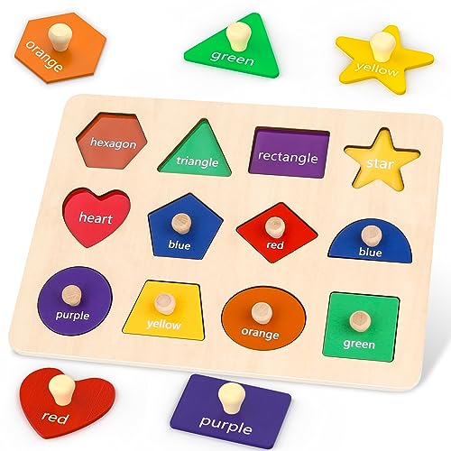 Jumlys Montessori Toys for Toddlers 1, 2, 3 Year Old, Wooden Shape Learning Puzzles for Baby 12-18-24 Months, Early Educational Toys, Perfect Christmas Birthday Gifts for Boys & Girls Age 1-3