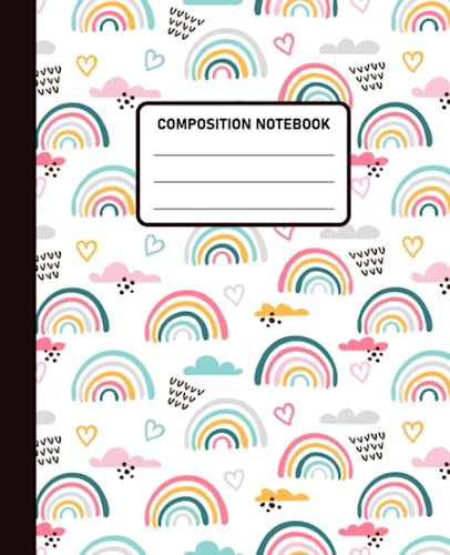 Composition Notebook Rainbow White: Wide Ruled Paper Notebook Journal. Wide Lined Workbook for Girls, Boys, Kids, Teens and Students. ( 7.5 x 9.25, 110 Pages )