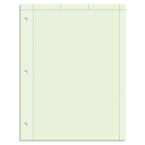 TOPS Engineering Computation Pad, 8-1/2" x 11", Glue Top, 5 x 5 Graph Rule on Back, Green Tint Paper, 3-Hole Punched, 100 Sheets (35500)