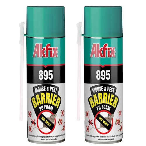 Akfix 895 Gap Filler Insulation Spray Foam - Mouse Hole Blocker, Polyurethane Foam Spray, Concrete Crack & Door Gap Filler with Waterproofing Adhesive | 2 Pack, 13.52 Oz.