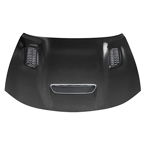 IKON MOTORSPORTS, Hood Compatible With 2015-2023 Dodge Charger, Unpainted Black Aluminum SRT Hellcat Redeye Widebody Style Front Hood Replacement with Three Scoops, 2016 2017 2018 2019 2020 2021