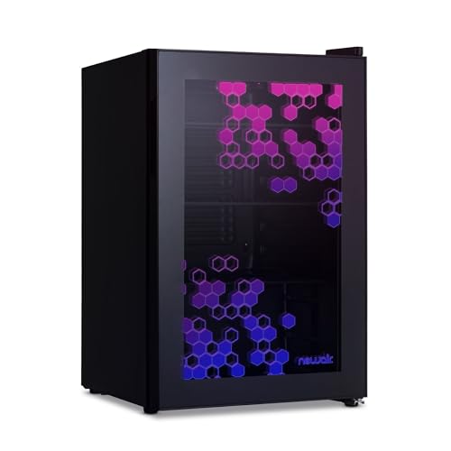 Newair | 85 Can Beverage Fridge with LED Color Changing Door | Prismatic Series Beverage Refrigerator with RGB HexaColor LED Lights, Mini Fridge for Gaming, Game Room, Party Festive Holiday Fridge