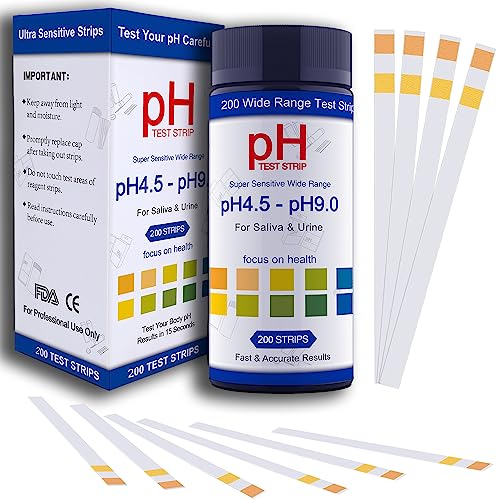 PH Test Strips for Urine & Saliva - 200ct Urine PH Test Strips for Humans, Fast & Accurately Track & Monitor Your pH Level (4.5-9.0ppm) in Seconds, Quick & Easy to Test Alkaline & Acid Levels in Body