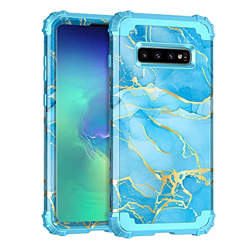 Casetego Compatible with Galaxy S10 Case,Shockproof 3 Layer Heavy Duty Hard PC+Soft Silicone Bumper Rugged Anti-Slip Protective Cover Cases for Samsung Galaxy S10,Blue Marble