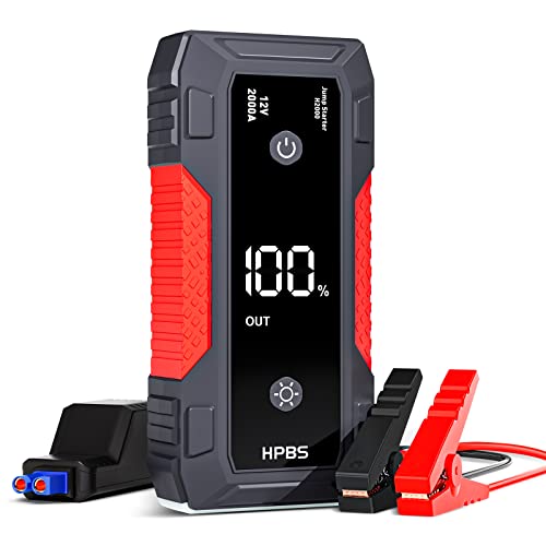 HPBS Jump Starter - 2000A Jump Starter Battery Pack for Up to 8L Gas and 6.5L Diesel Engines, 12V Portable Car Battery Jump Starter Box with 3.0" LCD Display (Red)