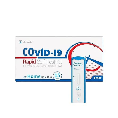 Genabio COVID-19 Rapid Self-Test Kit 15 Minute Results, Non-Invasive Short Nasal Swab, Easy to Use, No Discomfort, Quick-Attached Buffer Cap, Covid Home Test 1 Pack (1 Pack, 1 Test Total)