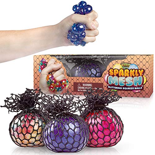 YoYa Toys Sparkly Mesh Stress Balls (3 Pack) - Squishy Balls with Soft Balls and Glitter - Colorful Squeeze Grape Balls for Kids and Adults - Relieve, Anxiety and Calming - Sensory ADHD Toys Gift Set