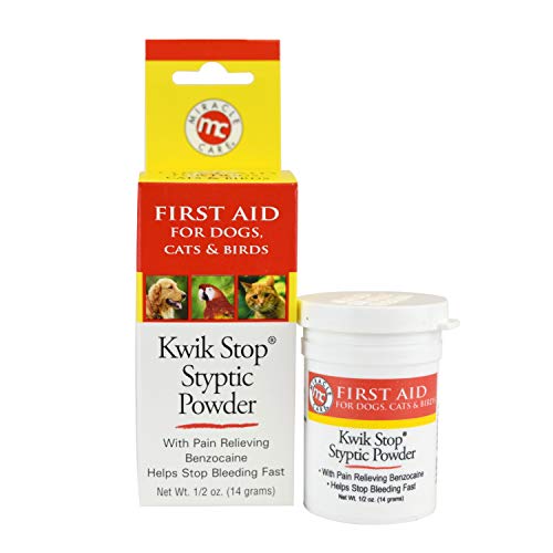 Miracle Care Kwik Stop Styptic Powder For Dogs, Cats, and Birds, Fast-Acting Blood Stop Powder For Pets, Quick Stop Bleeding Powder For Dog Nail Clipping and Minor Cuts, 0.5 oz.