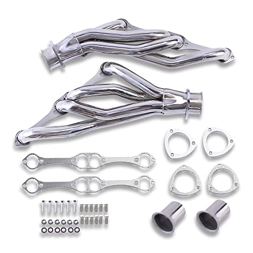 DEMOTOR PERFORMANCE Polished Stainless Steel Clipster Exhaust Headers Mid Length For SBC 283 305 350