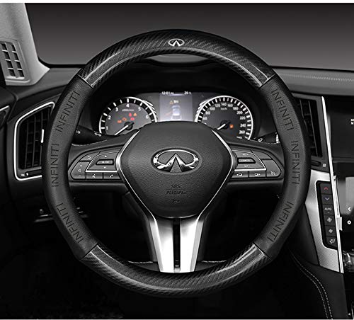 Custom-fit for Infiniti steering accessories for car Leather& 3DCarbon Fiber Texture Steering Wheel Cover with Logo Leather Heat Resistant Antinon-Slip FashionSports Style steering cover 15 Inch black