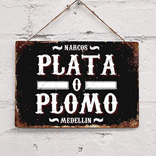 Vintage Narcos Plata O Plomo Tin Sign Decor Metal Sign Bar Cafe Garden Wall Decor 8X12 inch