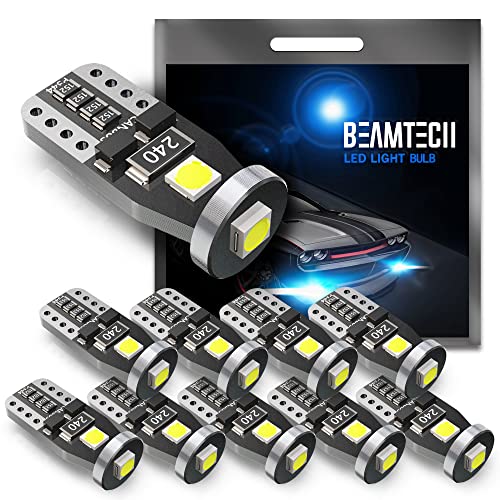 BEAMTECH 194 LED Bulb,3-SMD 3030 Chips 6000K T10 Wedge W5W 2825 158 161 168 184 Canbus Non-Polarity Error Free Dome Map Door Courtesy License Plate Replacement Bulbs of 10