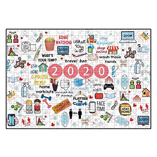 Debouor Year 2020 Quarantine Jigsaw Puzzle Wooden Jigsaw Puzzles for Adults A Year to Remember Puzzle 1000 Pieces Events of 2020 Puzzle DIY Interactive Toys for Friend Family Adults Kids Children (C)