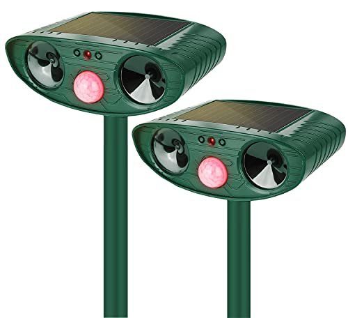 2 Pack 2024 Solar Ultrasonic in Repellent Defender Rat, Squirrel, Deer, Raccoon, Skunk, Rabbit, Mole, Dog, Cat, Waterproof with Motion Detector (2-5 Days Fast Delivery)