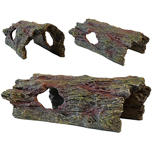 Magtara Log Hideout Rainforest Series - Reptile Wood Hide, Basking Rock, Terrarium & Aquarium Decor, Decorative Resin for Lizards, Fish, Snakes, Amphibians, Small Animals